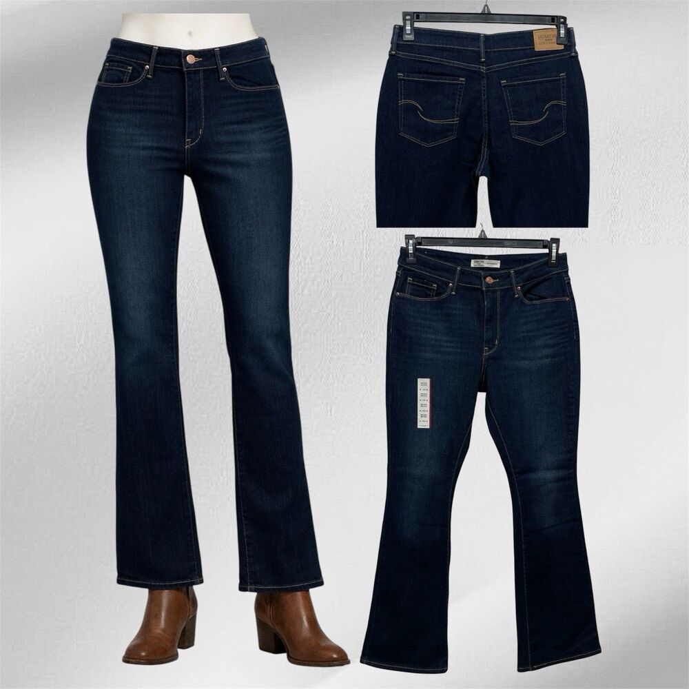 Levi's Signature Gold Mid-Rise Bootcut Women's Size 8s Stretch Dark Blue Jeans